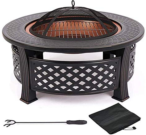 NOALED Foyer avec étagère de Barbecue, brasero extérieur en métal, Table carrée, Foyer de Jardin, Chauffage de terrasse, Foyer à Glace avec Couvercle étanche, foyers extérieurs