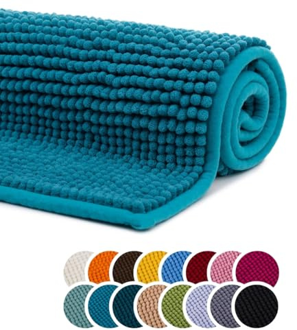 liebling Badematte 60x100 cm, Badezimmerteppich, Lagune Blau, Serie Chile | Rutschfest, Badteppich, Badvorleger, Duschvorleger, Badezimmermatte 60 x 100 cm, WC Deko, OEKO-TEX, Waschbar bis 30 Grad