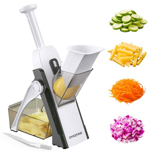OYKEFAW Safe Mandoline Slicer for Kitchen, 5 in 1 Vegetable Food Chopper, Potato French Fry Cutter, Fruit Slicer, Adjustable Thickness 0.1-8 mm, Kitchen Chopping Artifact Fast Meal Prep (Gray)