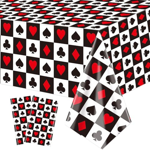 XJLANTTE Casino-Tischdecken, Poker-Tischdecke, rechteckig, Casino-Thema, Tischdecke für Picknick, Geburtstag, Spielkarte, Casino, Party-Dekorationen, 130 x 218 cm, 2 Stück