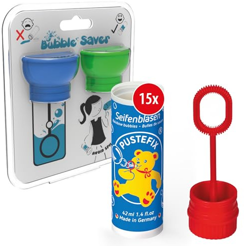 Pustefix Seifenblasen Set I 1 x 15 Klassik 42ml + 2er Pack Bubble Saver I Bunte Rainbow Bubbles Made in Germany I Seifenblasen für Hochzeit, Kindergeburtstag, Standesamt, Polterabend
