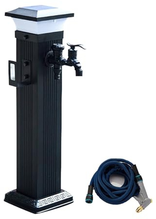 LXRHLIKG Wassersäule Garten mit Solarlicht, Freistehende Wassersäule aus Aluminiumlegierung mit Wasserhahn und Sprühpistole(104cm/41in)