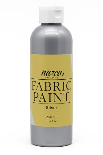 Nazca Colors Textilfärg 250 ml silver - färg för tyg och läder permanent idealisk för målning av kläder, T-shirts, jeans, väskor, tyg- och läderskor - stor täckningskapacitet
