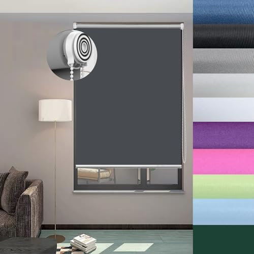 Blackout Vision Thermo-Rollos, 70 x 170 cm, mehrere Farben, einfache Montage, Metallbeschläge, für Badezimmer, Büro, Dunkelgrau