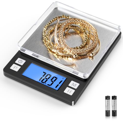 BOMATA 0,01 g Grammwaage, Präzisionswaage 1 kg für Schmuck und Küche | Upgrade-Version der 1 kg Schmuckwaage mit größerem Display und Speicherfunktion, für Münzen, Gold, Hefe und Küche