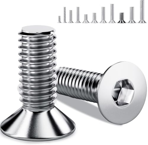 YOOPIN 60 Stück DIN7991 M6x12mm Senkkopf A2 Edelstahl | Innensechskant Vollgewinde. Für Maschinen, Geräte und Möbel