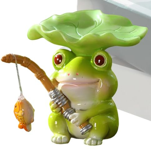 Estatua de pesca para estanque, figuras de animales en miniatura, figuras pequeñas para el jardín, escultura de jardín en miniatura, hojas de animales, artesanía para patio, estanque, terraza