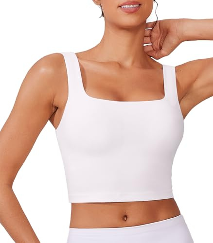 PINSPARK Sportbehå för kvinnor utan bygel avtagbar vadderad sport bustier andas U-rygg yoga bh crop toppar löpning jogging fitness sport bh topp, Vit, L