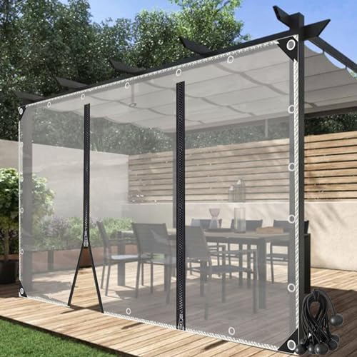 Outdoor Curtains Pergola Side Panels with Zip Door Clear Tarp Curtains for Patio, Porch, Enclosure, Customizable (Color : Clear, Size : 6x3m(19.68x9.84ft))