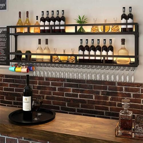 Weinregal zur Wandmontage, mit mehrlagigem Stauraum, Retro-Design für Bartheke, Eisen-Weinschrank mit umgedrehtem Weinglasregal, Flaschenhalter, Glashalter und Regal für Weinkeller, 80 cm, 2 Stück