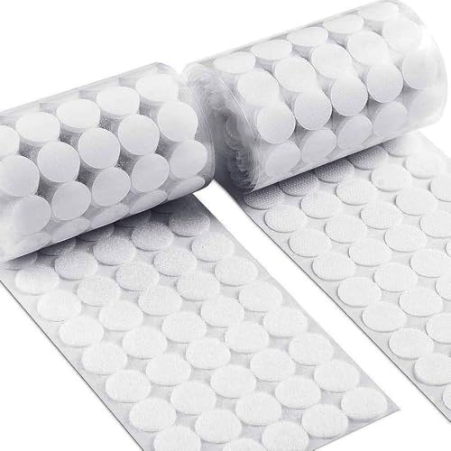 500 Pairs Self-Adhesive Hook and Loop Dots - 20 mm Sticky Fasteners, White Glue Dots for Crafts on Paper, Plastic, Glass