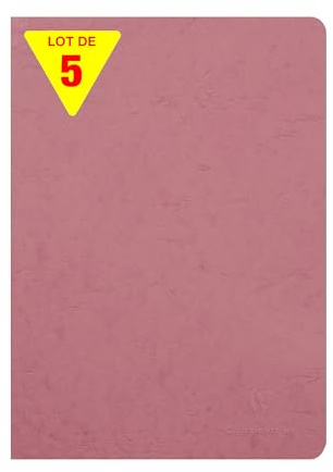 Clairefontaine 733066Cpack - Packung 5x Notizheften Kladde Age Bag, DIN A4, 21x29,7 cm, 48 Blatt liniert mit Rand 90g, Einband, Altrosa, 1 Pack