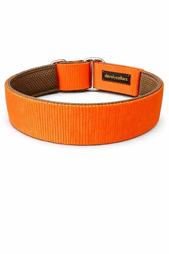 Breites 4cm Zugstopp-Halsband mit weicher Polsterung, verstellbar, robust & komfortabel in leuchtendem Orange, leicht & elegant (bis 38cm Hals- 44cm Kopfumfang)