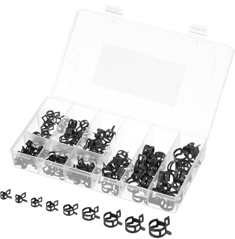sourcing map 90 Pcs Fuel Line Clamps Spring Band Hose Clamps, 9 Size 6-16mm Silicone Air Tube Vacuum Hose Water Pipe Low Pressure Clamps Assortment Kit, Black