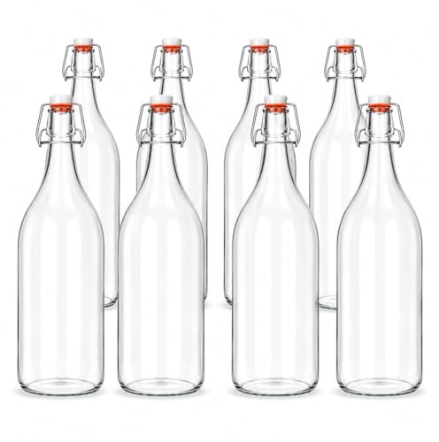 8er Set 2 L Bügelflaschen aus Glas, leere Glasflaschen mit Bügelverschluss, Likörflaschen, Saftflaschen, Ölflaschen, Wasserflaschen zum Befüllen, für Sirup, Limonade, Bier, Saft, Öl und Liköre
