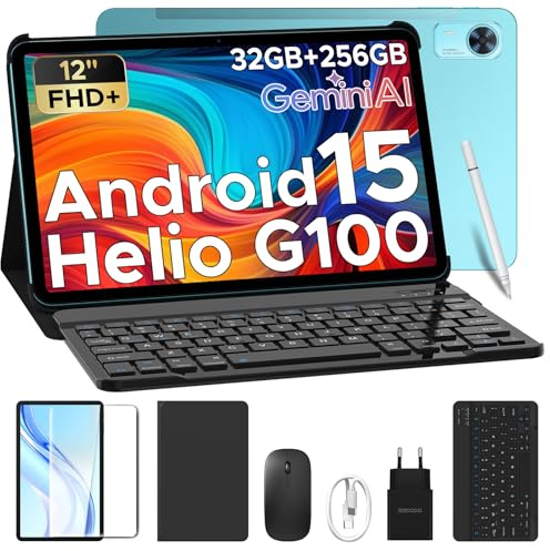 DOOGEE Tab E3+ Android 15 Tablet 12 Zoll, Helio G100 32GB+256GB Tablets mit SIM Card Slot, 90Hz FHD+, Gemini AI, 8800mAh, Dual 4G LTE+5G WiFi, Quad Speaker, Tablet mit Tastatur und Stift, Maus, Hülle