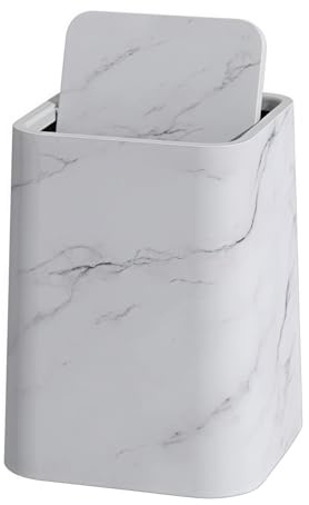Poubelle en plastique à motif marbré à double couche – Corbeille à papier toilette avec couvercle basculant (blanc, L)