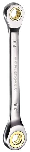 sourcing map Double Box End Ratcheting Wrench Spanner, 8X9mm 72 Teeth 12 Point Cr-V Metric Ratchet Wrench Gear Spanner Tool for Repair Assembly