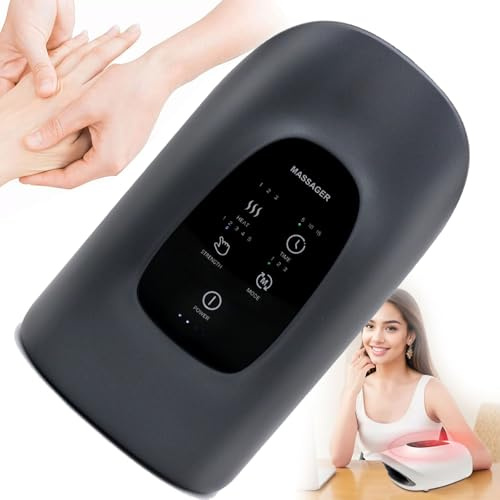Sladdlös handmassageapparat med värme och kompression, 3 uppvärmningsnivåer, 5 intensitetsnivåer, intelligent timing (5/10/15 minuter), för fingerartrit domningar Muskelavslappning,Grey