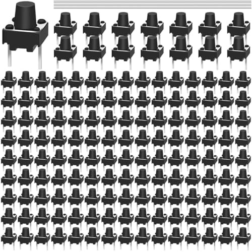 MKBKLLJY 150PCS 2 Pin Momentary Tactile Tact Push Button Switch 6 x 6 x 7mm Mini Micro Tact Switch ON/OFF Assortment Kit with Solder Wire for Panel PCB Breadboard Circuit Board Camera