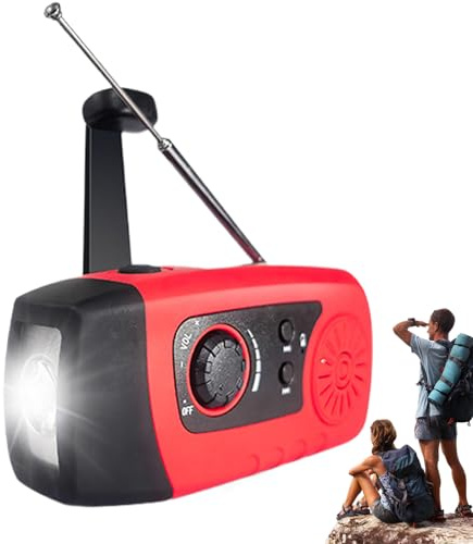 Pavsicgn Radio Meteorológico,Radio Solar y de Manivela con Batería de 2000mAh | Batería Recargable, Cargador de Móvil, Linterna LED para Senderismo Camping Exteriores Hogar y Cortes de Luz