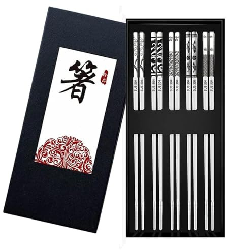 Reusable Stainless Steel Chopsticks 5 Pairs Silver Metal Chopsticks | Dishwasher Safe Metal Delicate Japanese Chinese Korean Kitchen & Dining