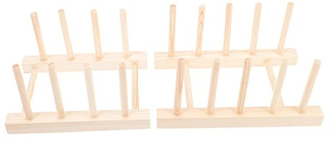 LIFKICH 2pcs Kitchen Storage Rack and Bowl Draining Shelf Wooden Multi-functional Kitchen Organizer 4-post 3-compartment 5-post 4-compartment for Dish Drying and Cup Storage