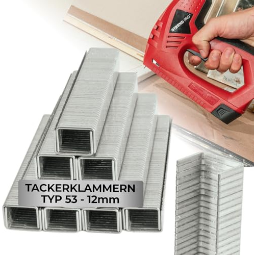 STREND PRO Tackerklammern 12mm - Typ 53 (0.7x11.3 mm) | Tacker Klammern 12 mm| 1000 Stück | passend für STREND PRO KABEL Elektrotacker | Metall | Tacker Zubehör | DIY, Basteln