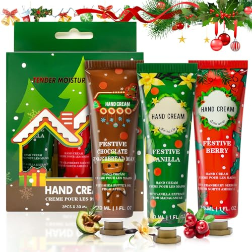 Miioto Crema Manos Navidad, Crema de Manos Reparadora, crema de manos, Hidratante y Prevención de la Sequedad Regalos Navidad Originales para Mujeres Hombres Mamás y Colegas -3 * 30ml