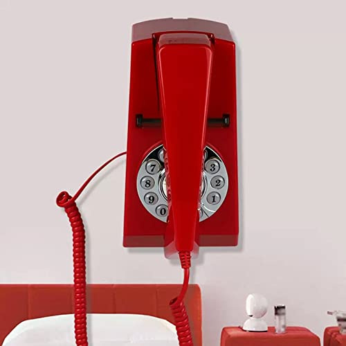 asdchZen Téléphone Fixe Rétro Classique, Téléphone Filaire Mural À Double Usage, Numérotation par Bouton-Poussoir, Ancien Téléphone, Jaune, Rouge