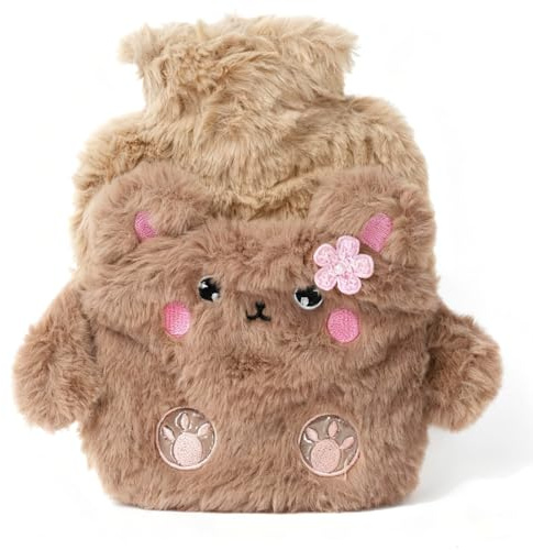 Bolsa de agua caliente para niños, 500 ml, linda bolsa de agua caliente a prueba de explosiones, extraíble y fácil de limpiar, adecuada para niños y adultos, diseño oso