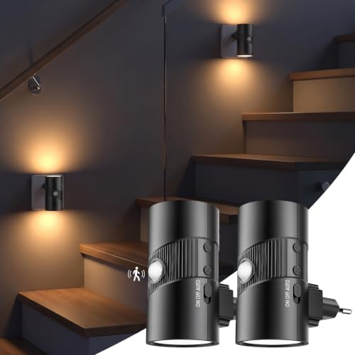 SKUTZTEK Nachtlicht Steckdose,Nachtlicht mit Bewegungsmelder und Dämmerungssensor,3Farben 3000K/5000K/7000K,Steckdosenlampe Dimmbar für Flur, Schlafzimmer, Treppe, Küche（2 Stück）