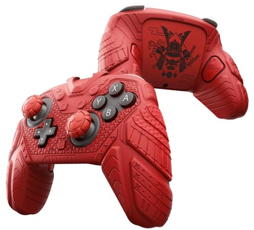 PlayVital for Nintendo Switch 2 Pro Controller Skin Cover – Samurai Armor Edition Silicone Case for Switch 2 Pro Controller with Back Button Caps & Thumb Grip & Sticker, Shockproof - Red