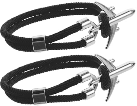 Hohopeti Bracelet Homme Avion 2pcs en Polyester et Alliage Noir, Léger et Confortable avec Fermoir Innovant Avion, Design Unique Double Couche pour Événements et Tenues Professionnelles
