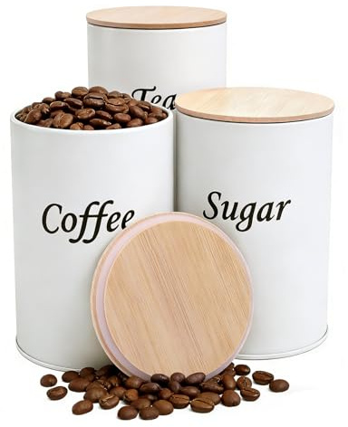 ZHIYUQL® 3× Kaffeedose Luftdicht 500g, Kaffeebohnen Behälter mit HolzDeckel | Vorratsdosen Kaffee Aufbewahrungsdose Rund, Kaffeedose Tupperware für Gemahlenen Kaffeekapseln, Tee Kaffeebehälter (Weiß)