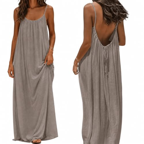 nnOuOnn Backless Cami Dress for Women Summer 2026 Sleeveless Long Maxi Casual Sundress Ladies Flowy Open Back Lounge Dresses Beach House