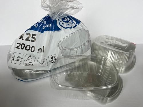 SGWEB professional 25 Vaschette per Alimenti con Coperchio Ermetico in PET, Capacità 2000 cc, Dimensioni 23x17x8 cm, Contenitori per Conservazione in Freezer, Ristorazione e Pausa Pranzo