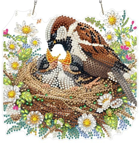 MEIYUDA Hanging 5D Diamond Art Kits Adults Bird Animal, Suncatcher | DIY Diamond Painting Art Kit for Beginners Suncatcher, Home Wall Decor Arts and Craft Kits for Adults Kids