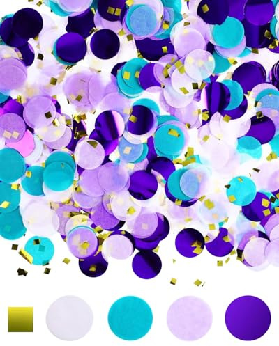 MenYiYDS Konfetti Streudeko, Streudeko, Papier Hochzeitsdeko Tisch, Runde Streudeko Confetti für Geburtstag Hochzeit, Streudeko Hochzeit, Hochzeitsdeko Tisch (lila-blau: 50 g, 2,5 cm)