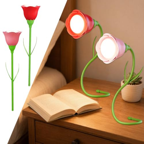 2 Stück Leselampe Kinder Flexibel, Rose LED Buch Leselampe, USB Wiederaufladbare Buchlampe mit 3 Farbtemperatur Modi, 360° Flexibel Leselicht Hals für Lesen im Bett für Schlafzimmer Wohnkultur