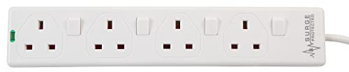 PRO ELEC PELB1921 4 Way Individually Switched Surge Protected Extension Lead White, 5m