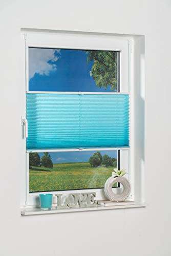 Khome Klemmfix-Plissee 60 x 210 cm (B x L) Iceblau Lichtschutz Moderne Crushed Optik