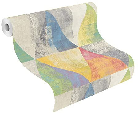 Rasch 410914 Vliestapete, Rot, Creme, gelb, blau, grün