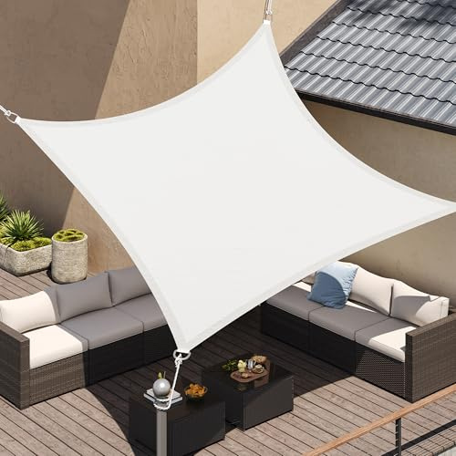 SONGMICS Skuggsegel 3 x 3 m, vattentätt med 665 mm vattenpelare av slitstark polyester, 93% UV-resistent, terrass, trädgård, balkong, fyrkantig, 2 m rep vit