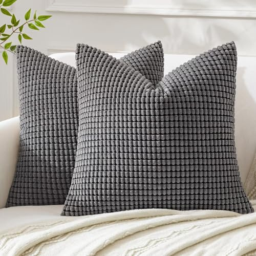 MIULEE Kissenbezug 55x55 Grau Sofakissen Kordsamt Kissenbezüge | Quadrat Cord Dekokissen Kissenhülle Dekorativ Couchkissen Bezug Weich für Wohnzimmer Schlafzimmer 2er Set