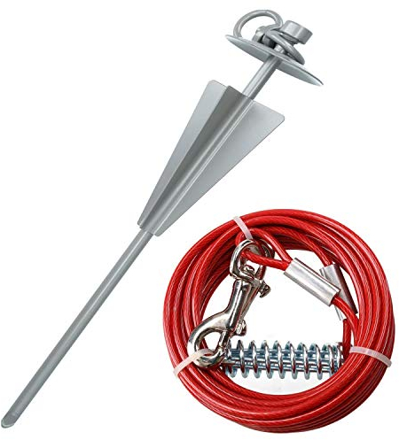 Extra Strong Dog Stake Out Spike & 15ft Weather Resistant Tie-Out Cable