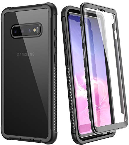 WE Love CASE Schutzhülle für Samsung Galaxy S10, 360-Grad-Schutzhülle, stoßfest, mit integriertem Displayschutz und transparenter Rückseite, für Samsung Galaxy S10, Schwarz