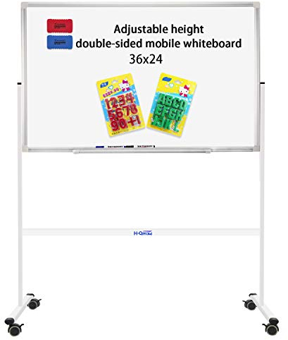 Mobiles Whiteboard auf Ständer, 91,4 x 61 cm, für Kinder und Erwachsene – verstellbare Höhe, doppelseitig, rollbares Whiteboard, magnetisch, trocken abwischbar, Rollen, Zuhause, Büro Schule