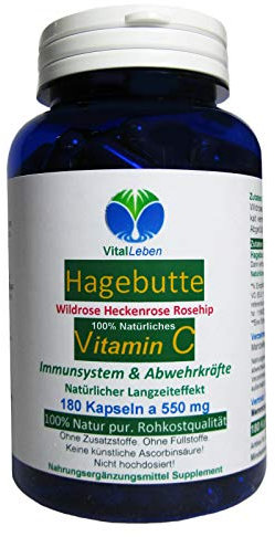 HAGEBUTTE natürliches VITAMIN-C - HOCHWIRKSAM - NATUR pur – NICHT künstlich hochdosiert - KEINE künstliche Ascorbinsäure - 180 Pulver Kapseln - OHNE ZUSATZSTOFFE - OHNE FÜLLSTOFFE. 26750-180
