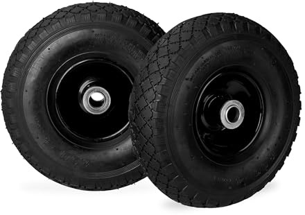 Set of 4 Relaxdays Hand Truck Wheels 3.00-4, Pneumatic, Up to 100 kg, 260 x 85 mm, Steel Rim Tyres, Black